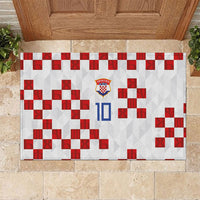Custom Croatia National Football Rubber Doormat Red Checkerboard Glagolitic Script Geometric Pattern Art