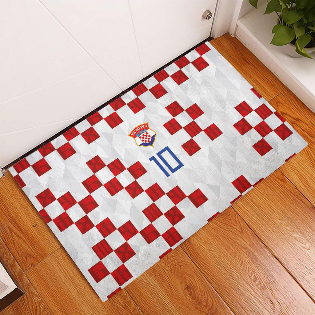 Custom Croatia National Football Rubber Doormat Red Checkerboard Glagolitic Script Geometric Pattern Art
