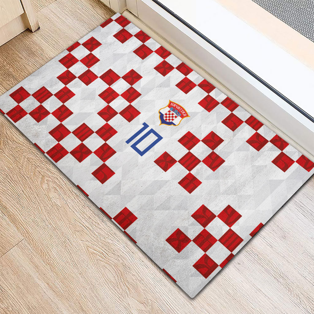 Custom Croatia National Football Rubber Doormat Red Checkerboard Glagolitic Script Geometric Pattern Art
