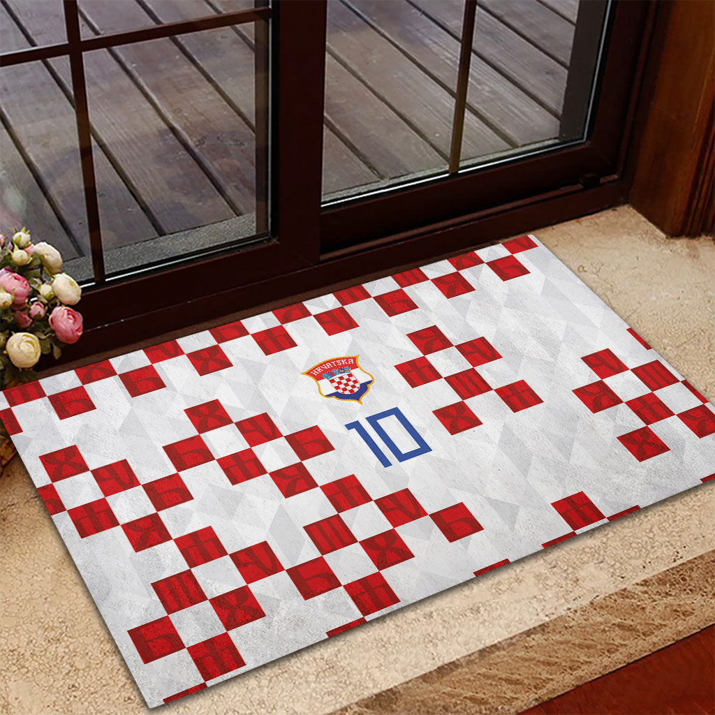 Custom Croatia National Football Rubber Doormat Red Checkerboard Glagolitic Script Geometric Pattern Art