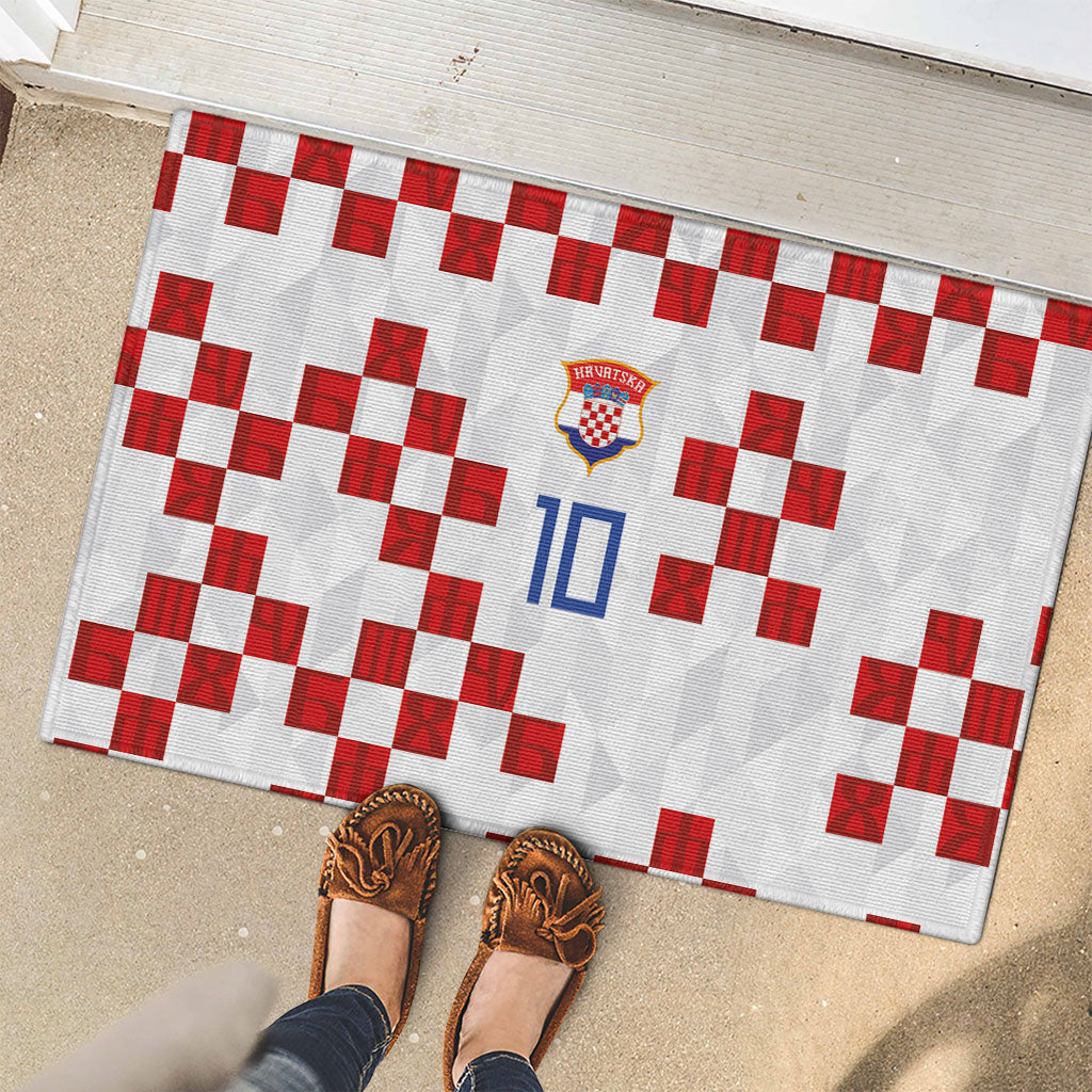 Custom Croatia National Football Rubber Doormat Red Checkerboard Glagolitic Script Geometric Pattern Art