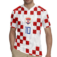 Custom Croatia National Football Rugby Jersey Red Checkerboard Glagolitic Script Geometric Pattern Art