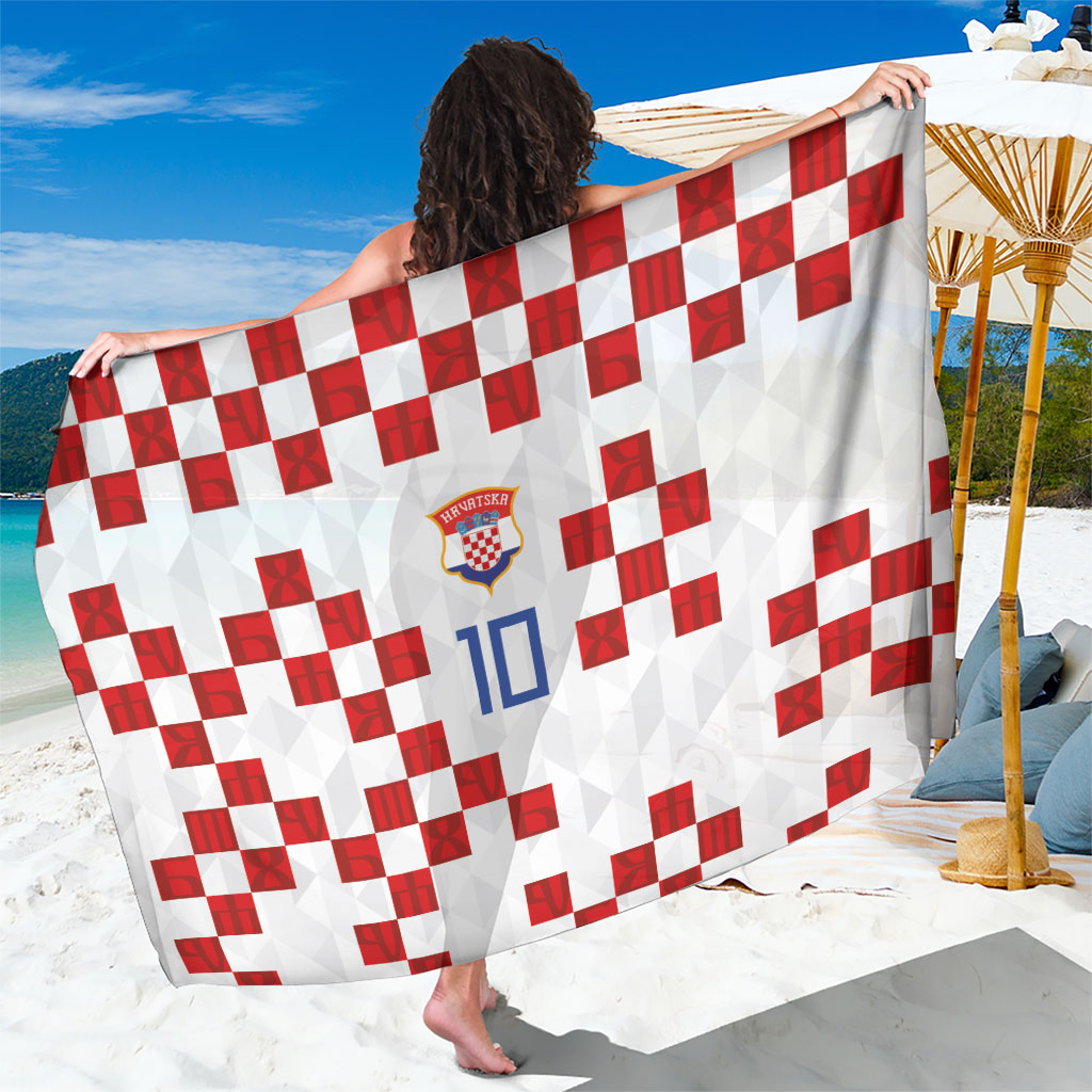 Custom Croatia National Football Sarong Red Checkerboard Glagolitic Script Geometric Pattern Art