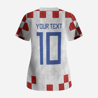Custom Croatia National Football Scrub Top Red Checkerboard Glagolitic Script Geometric Pattern Art