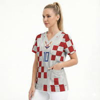 Custom Croatia National Football Scrub Top Red Checkerboard Glagolitic Script Geometric Pattern Art