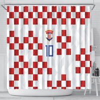 Custom Croatia National Football Shower Curtain Red Checkerboard Glagolitic Script Geometric Pattern Art