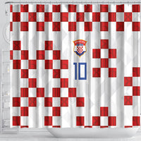 Custom Croatia National Football Shower Curtain Red Checkerboard Glagolitic Script Geometric Pattern Art