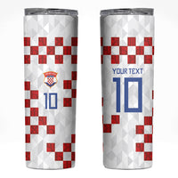 Custom Croatia National Football Skinny Tumbler Red Checkerboard Glagolitic Script Geometric Pattern Art