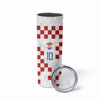 Custom Croatia National Football Skinny Tumbler Red Checkerboard Glagolitic Script Geometric Pattern Art