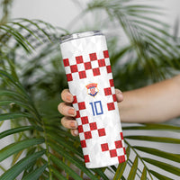 Custom Croatia National Football Skinny Tumbler Red Checkerboard Glagolitic Script Geometric Pattern Art