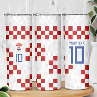Custom Croatia National Football Skinny Tumbler Red Checkerboard Glagolitic Script Geometric Pattern Art