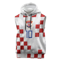 Custom Croatia National Football Sleeveless Hoodie Red Checkerboard Glagolitic Script Geometric Pattern Art