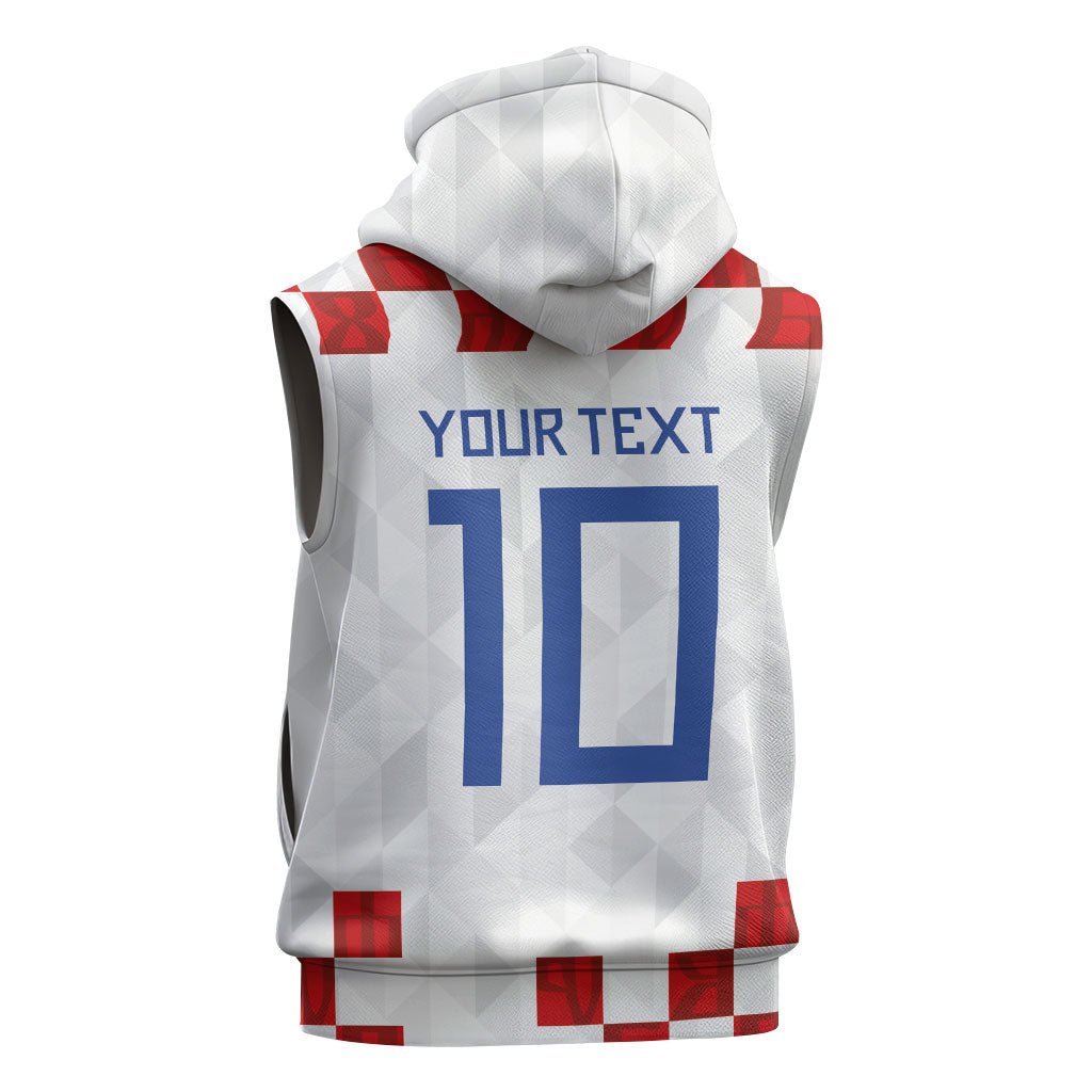 Custom Croatia National Football Sleeveless Hoodie Red Checkerboard Glagolitic Script Geometric Pattern Art