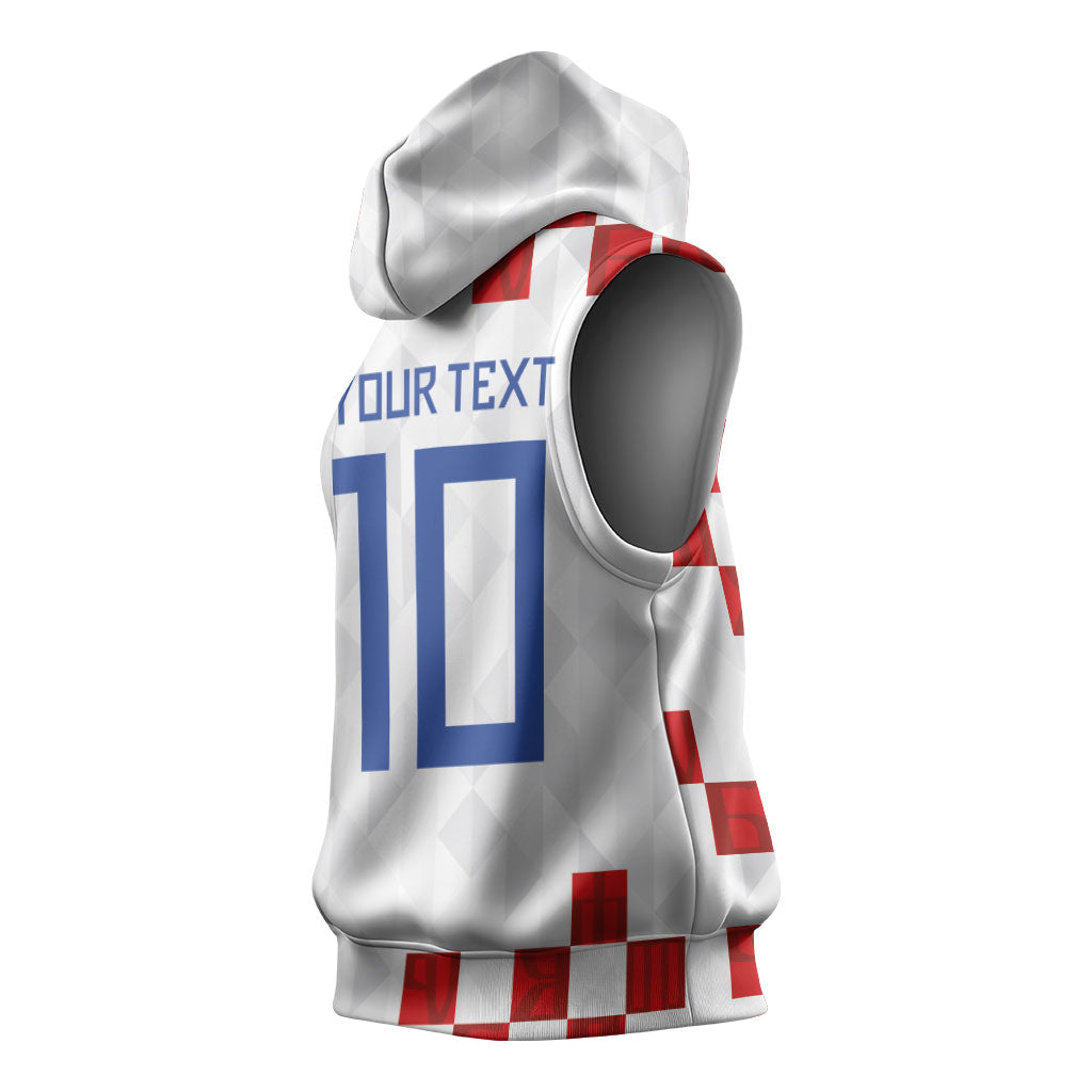 Custom Croatia National Football Sleeveless Hoodie Red Checkerboard Glagolitic Script Geometric Pattern Art