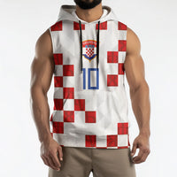 Custom Croatia National Football Sleeveless Hoodie Red Checkerboard Glagolitic Script Geometric Pattern Art