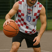Custom Croatia National Football Sleeveless Hoodie Red Checkerboard Glagolitic Script Geometric Pattern Art