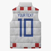 Custom Croatia National Football Sleeveless Puffer Jacket Red Checkerboard Glagolitic Script Geometric Pattern Art