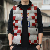 Custom Croatia National Football Sleeveless Puffer Jacket Red Checkerboard Glagolitic Script Geometric Pattern Art