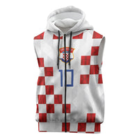 Custom Croatia National Football Sleeveless Zip Hoodie Red Checkerboard Glagolitic Script Geometric Pattern Art