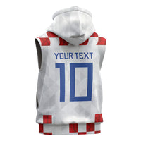 Custom Croatia National Football Sleeveless Zip Hoodie Red Checkerboard Glagolitic Script Geometric Pattern Art