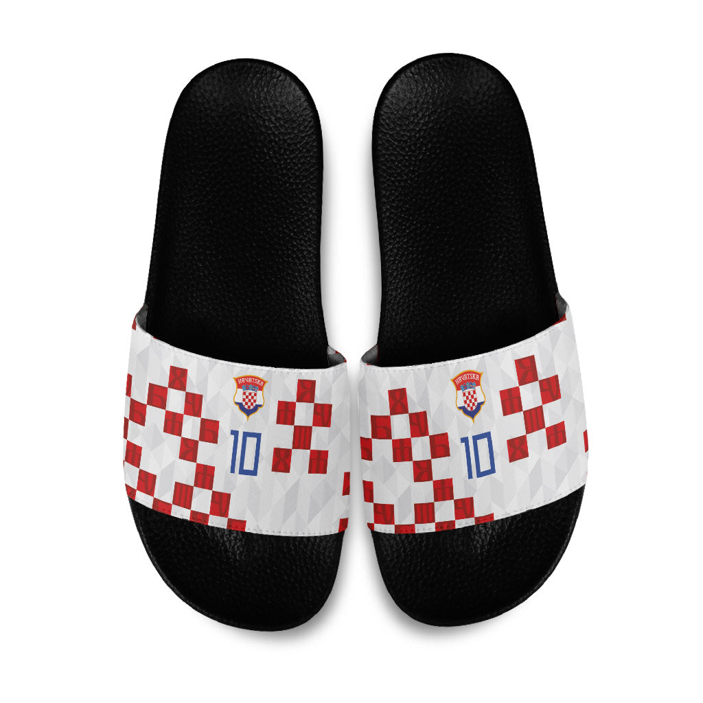 Custom Croatia National Football Slide Sandals Red Checkerboard Glagolitic Script Geometric Pattern Art