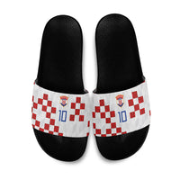 Custom Croatia National Football Slide Sandals Red Checkerboard Glagolitic Script Geometric Pattern Art