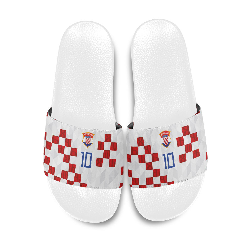 Custom Croatia National Football Slide Sandals Red Checkerboard Glagolitic Script Geometric Pattern Art