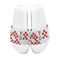 Custom Croatia National Football Slide Sandals Red Checkerboard Glagolitic Script Geometric Pattern Art