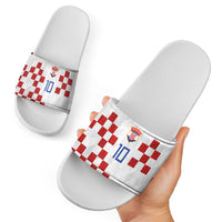 Custom Croatia National Football Slide Sandals Red Checkerboard Glagolitic Script Geometric Pattern Art