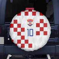 Custom Croatia National Football Spare Tire Cover Red Checkerboard Glagolitic Script Geometric Pattern Art
