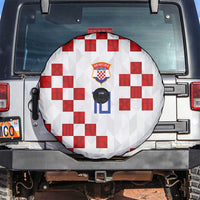Custom Croatia National Football Spare Tire Cover Red Checkerboard Glagolitic Script Geometric Pattern Art