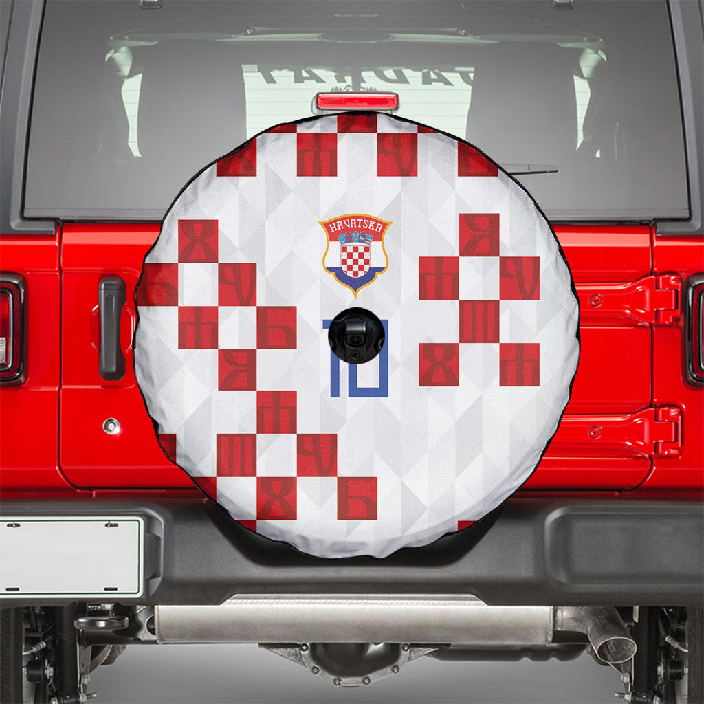 Custom Croatia National Football Spare Tire Cover Red Checkerboard Glagolitic Script Geometric Pattern Art