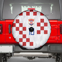 Custom Croatia National Football Spare Tire Cover Red Checkerboard Glagolitic Script Geometric Pattern Art