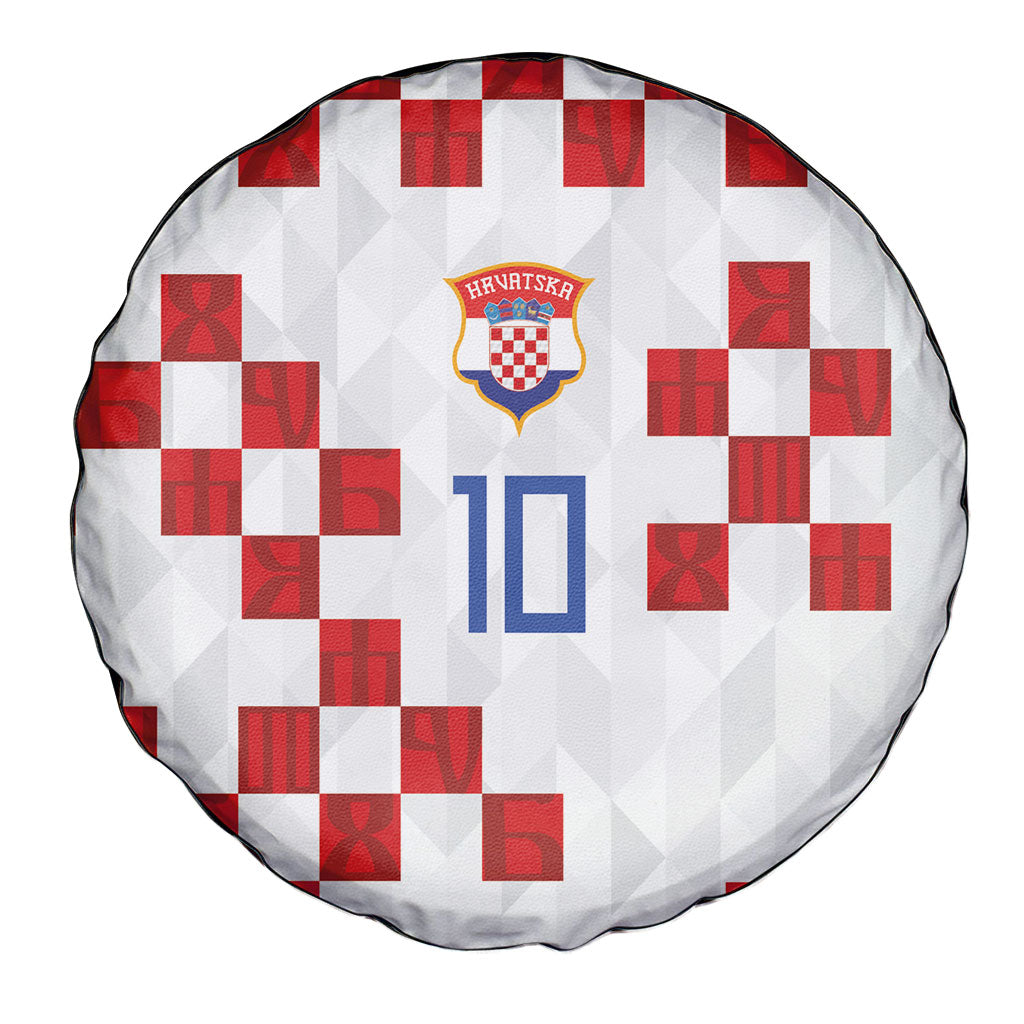 Custom Croatia National Football Spare Tire Cover Red Checkerboard Glagolitic Script Geometric Pattern Art