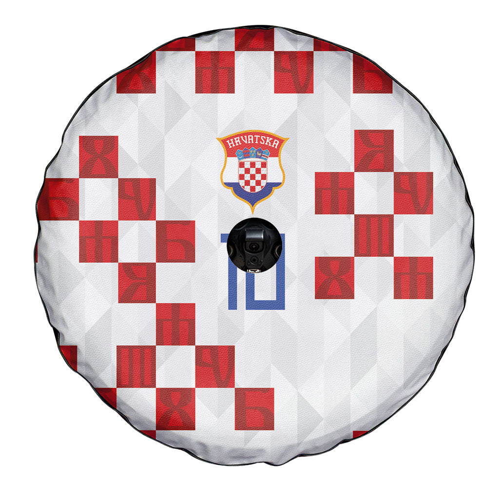 Custom Croatia National Football Spare Tire Cover Red Checkerboard Glagolitic Script Geometric Pattern Art