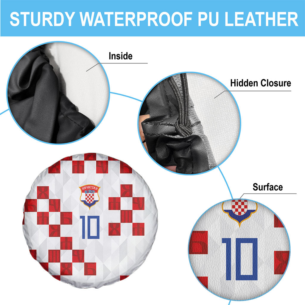 Custom Croatia National Football Spare Tire Cover Red Checkerboard Glagolitic Script Geometric Pattern Art