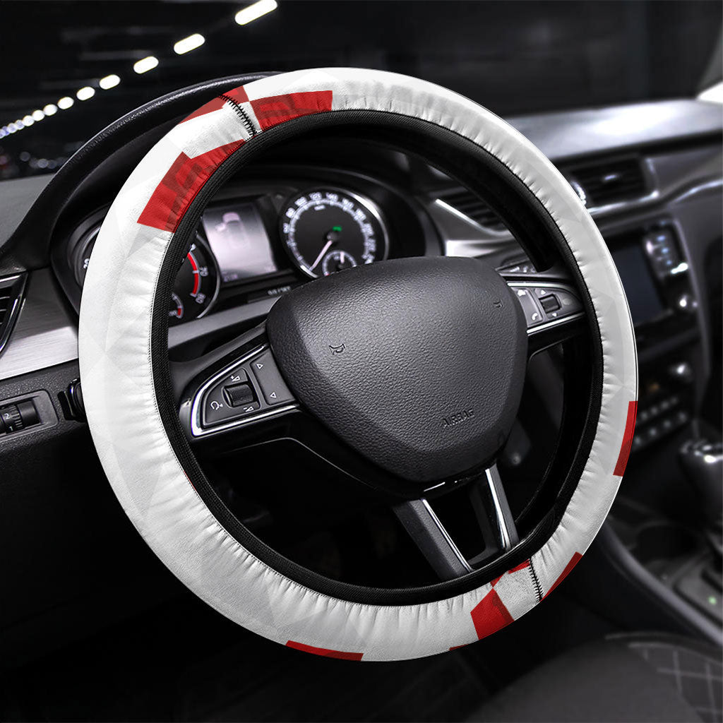 Croatia National Football Steering Wheel Cover Red Checkerboard Glagolitic Script Geometric Pattern Art