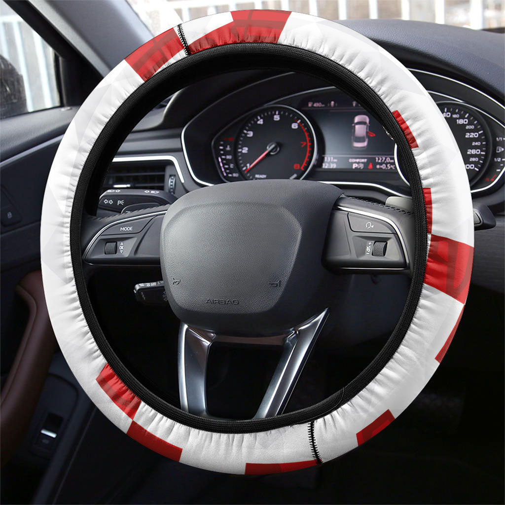 Croatia National Football Steering Wheel Cover Red Checkerboard Glagolitic Script Geometric Pattern Art