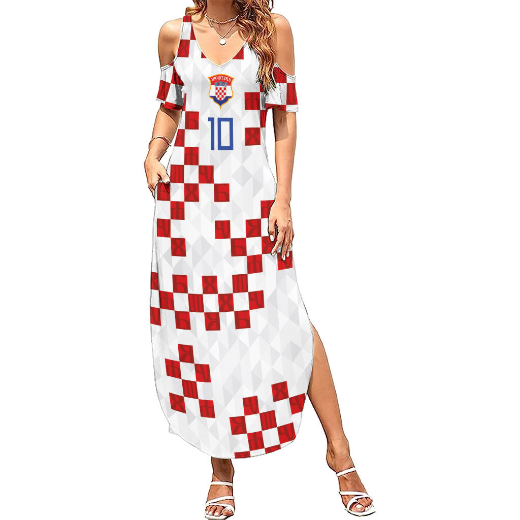 Custom Croatia National Football Summer Maxi Dress Red Checkerboard Glagolitic Script Geometric Pattern Art