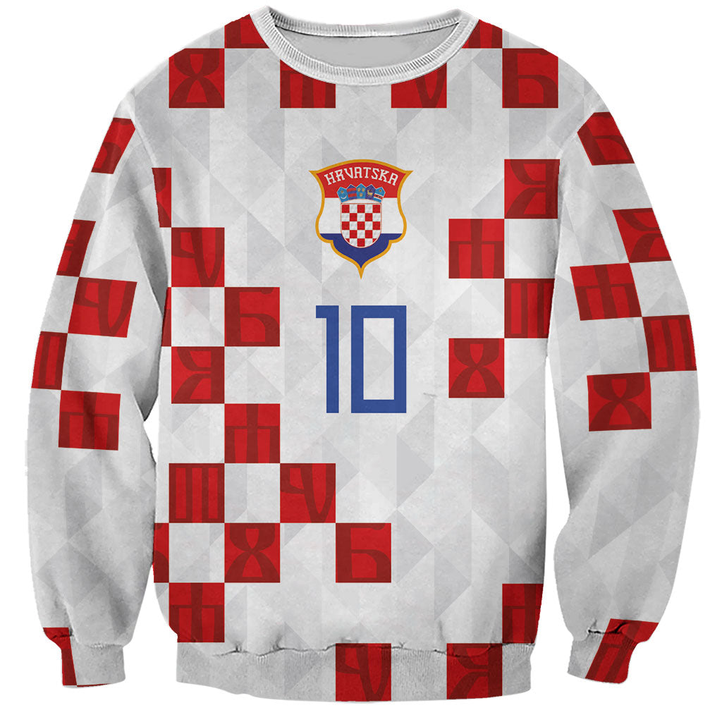 Custom Croatia National Football Sweatshirt Red Checkerboard Glagolitic Script Geometric Pattern Art