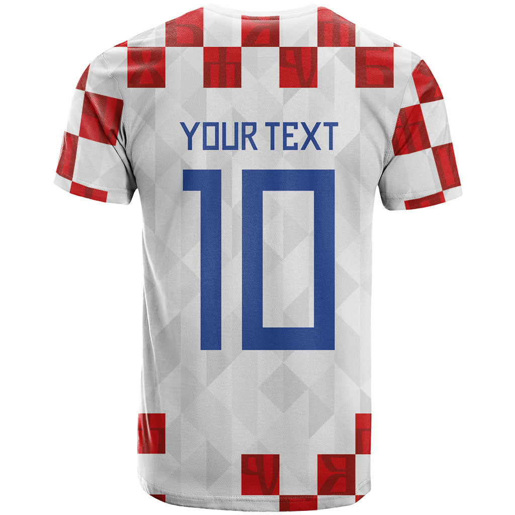 Custom Croatia National Football T Shirt Red Checkerboard Glagolitic Script Geometric Pattern Art