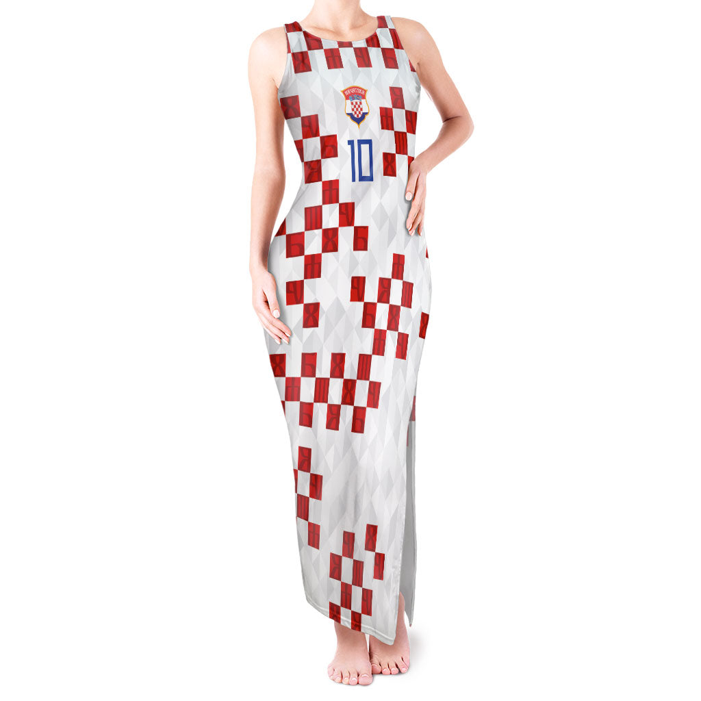 Custom Croatia National Football Tank Maxi Dress Red Checkerboard Glagolitic Script Geometric Pattern Art