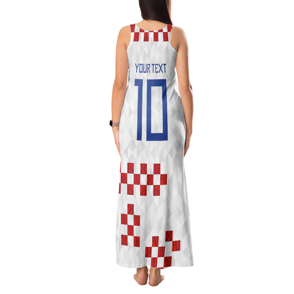 Custom Croatia National Football Tank Maxi Dress Red Checkerboard Glagolitic Script Geometric Pattern Art