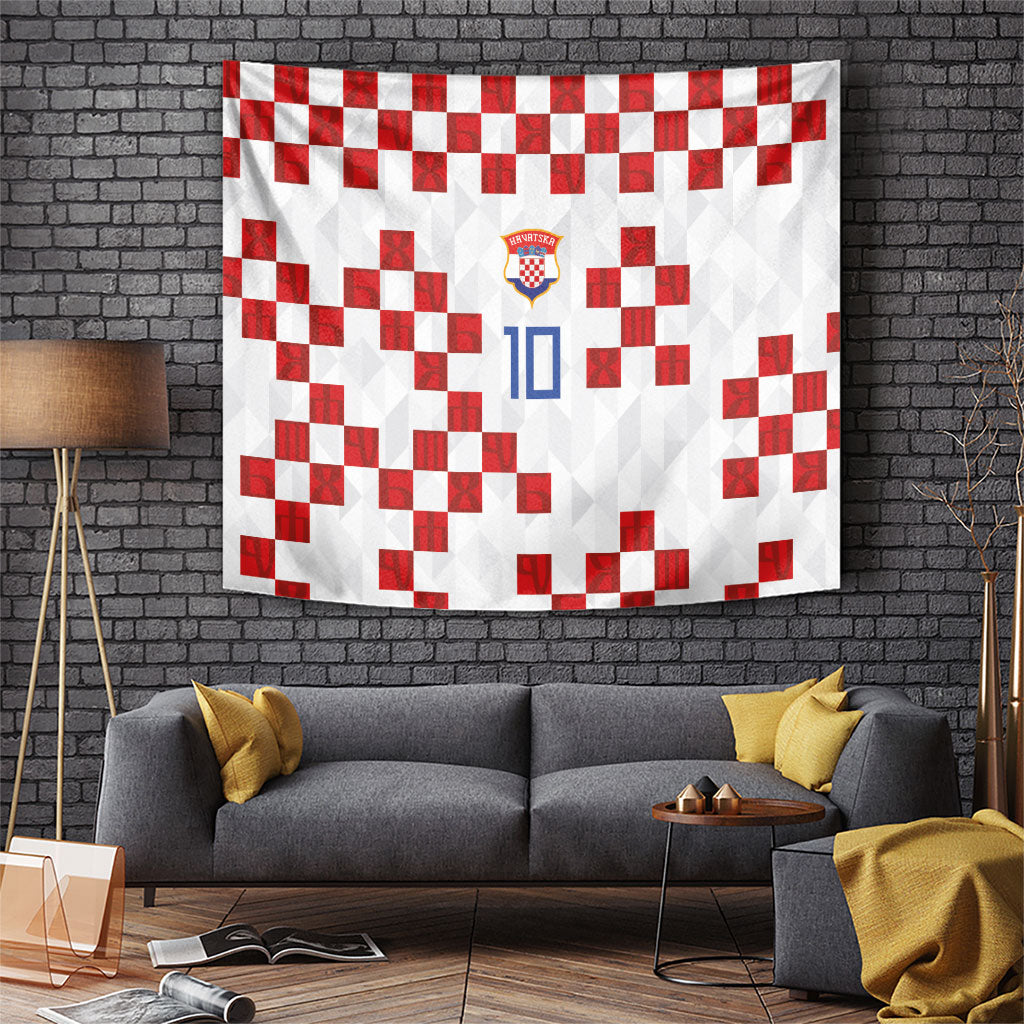 Custom Croatia National Football Tapestry Red Checkerboard Glagolitic Script Geometric Pattern Art