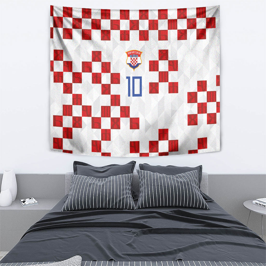 Custom Croatia National Football Tapestry Red Checkerboard Glagolitic Script Geometric Pattern Art