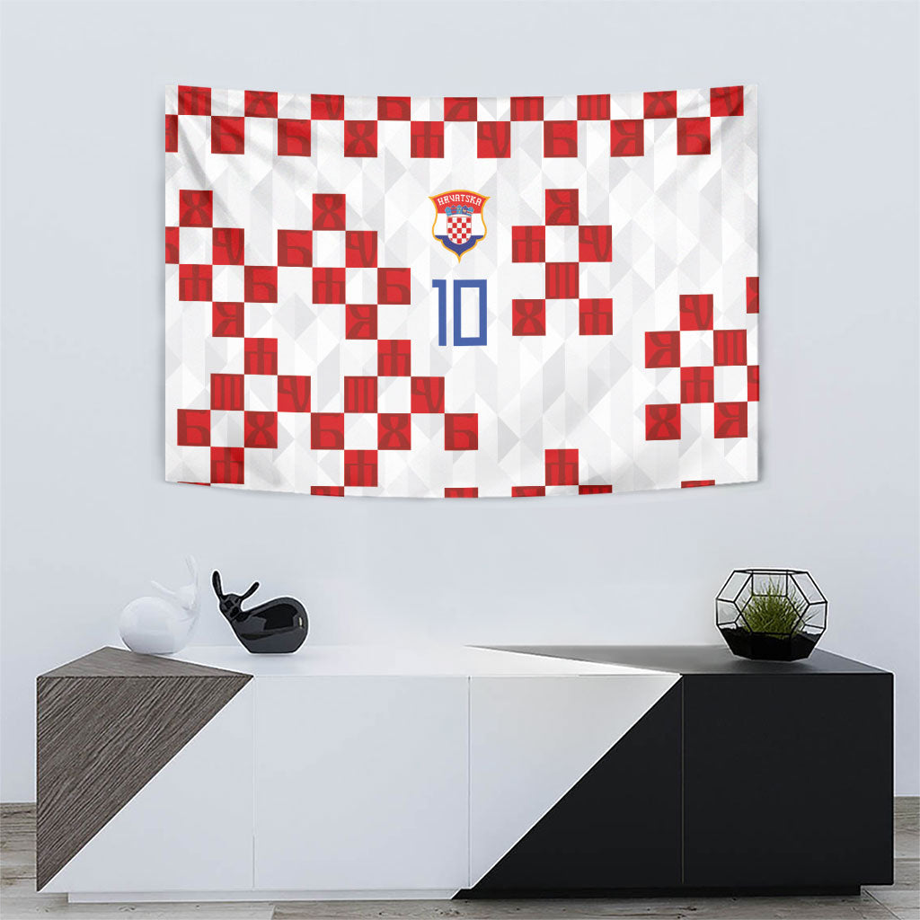 Custom Croatia National Football Tapestry Red Checkerboard Glagolitic Script Geometric Pattern Art