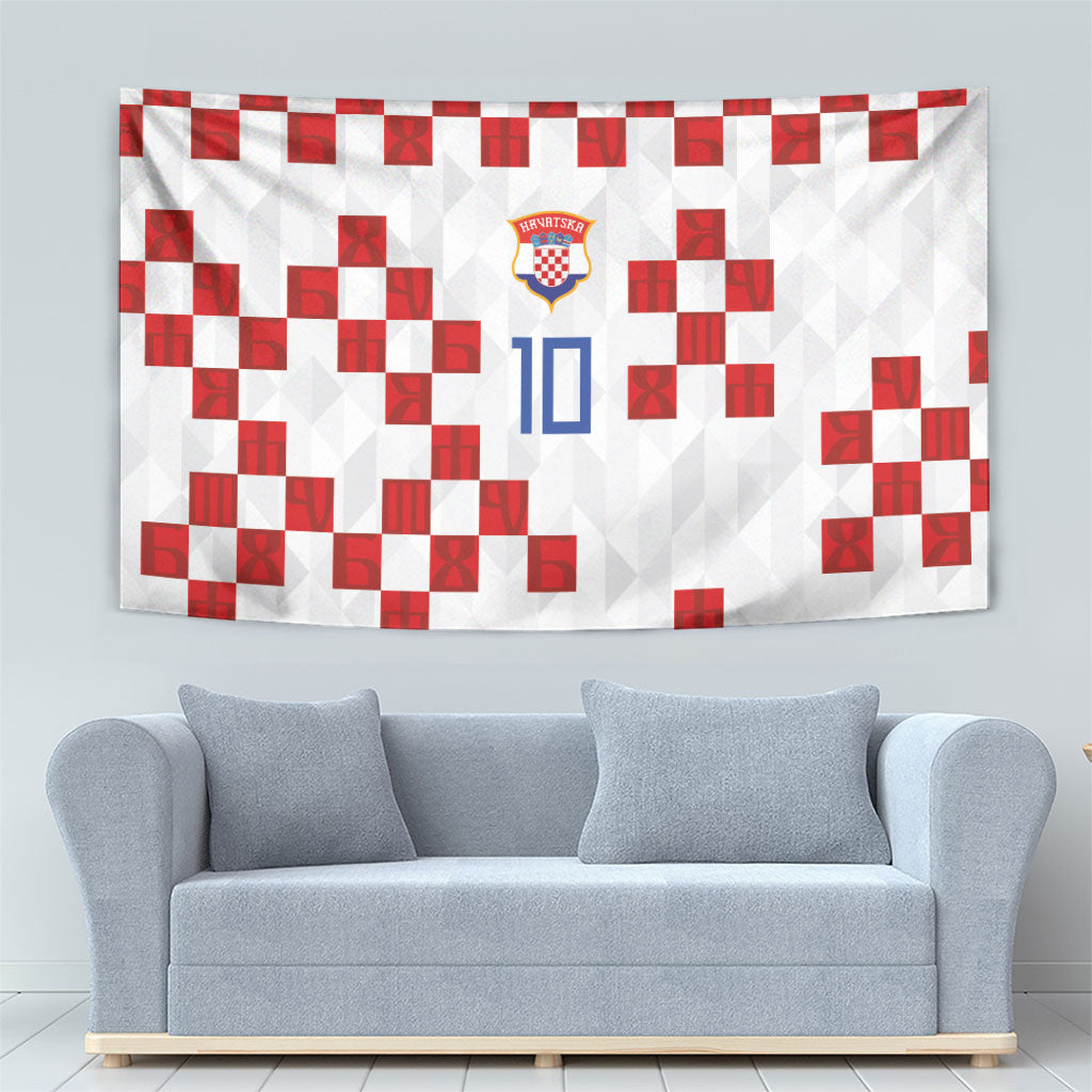 Custom Croatia National Football Tapestry Red Checkerboard Glagolitic Script Geometric Pattern Art