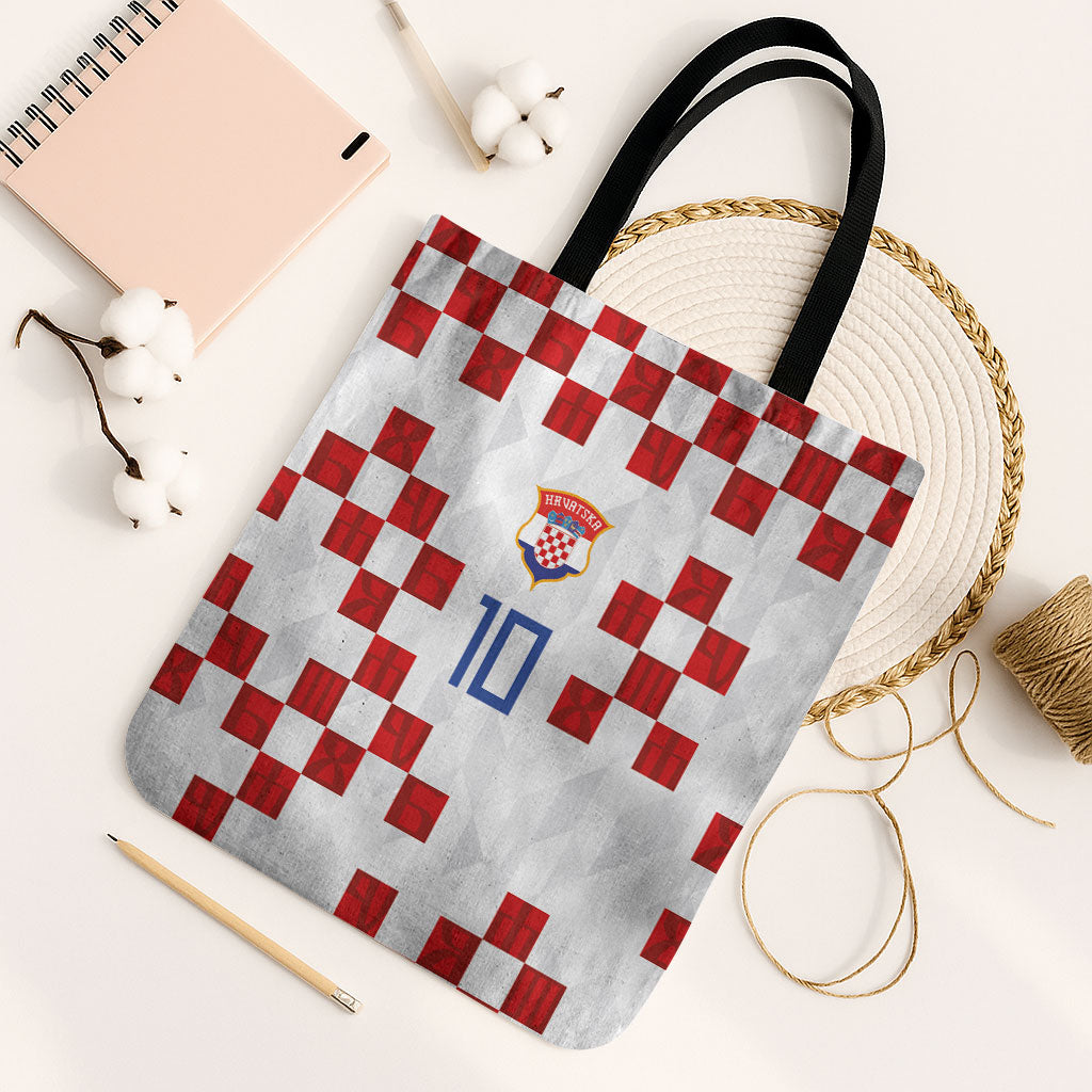Custom Croatia National Football Tote Bag Red Checkerboard Glagolitic Script Geometric Pattern Art