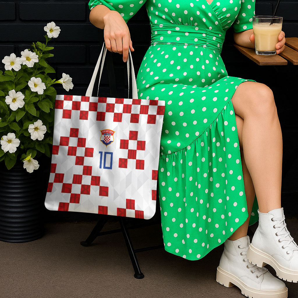 Custom Croatia National Football Tote Bag Red Checkerboard Glagolitic Script Geometric Pattern Art