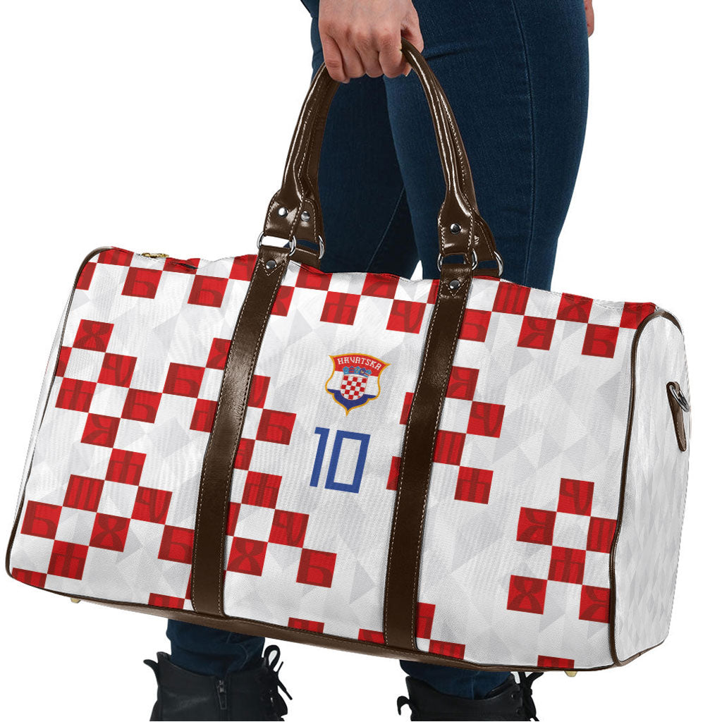 Custom Croatia National Football Travel Bag Red Checkerboard Glagolitic Script Geometric Pattern Art
